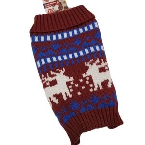 XS Pet Central Puppy or Dog Red Maroon Acrylic Reindeer Sweater - NEW!
